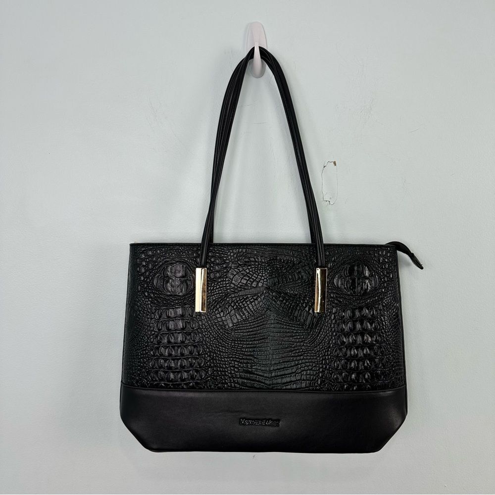 Montana West Black Alligator Textured Embossed Zipper Top Shoulder Bag NEW